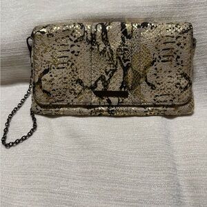 Kenneth Cole Reaction Gold, Black & Cream Metallic Snake-Print Clutch